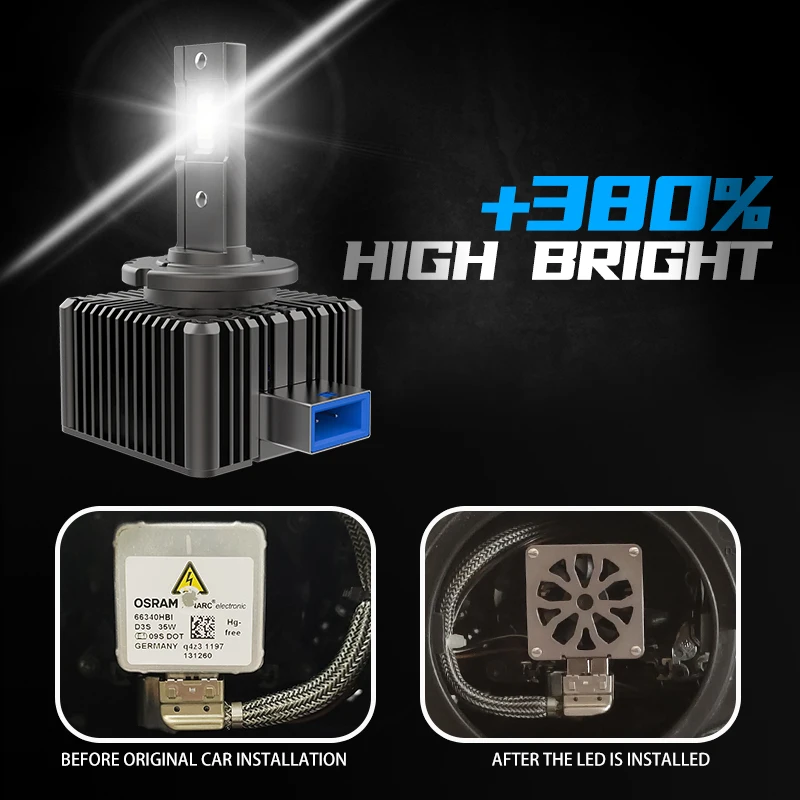 DAWNKNIGHT 정품 HID LED 헤드라이트 전구 교체, D2S D5S, D1S, D2R, D4S, D3S, D8S, 플러그 앤 플레이, LED 자동 조명, 12V