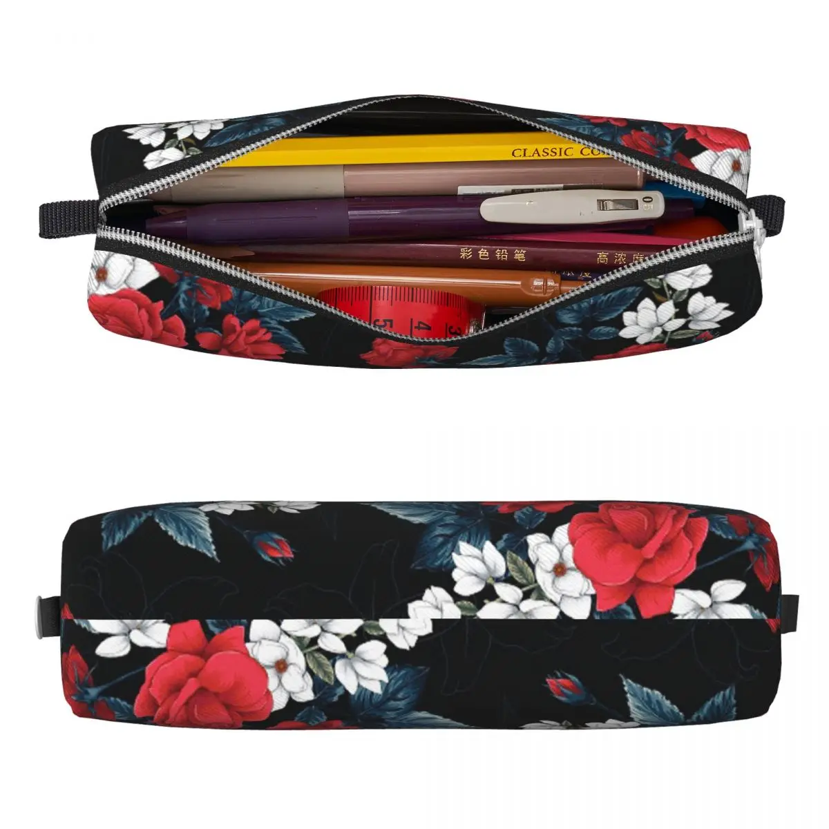 Cute Red Rose Flowers Pencil Cases Pencil Box Pen Holder for Girls Boys Large Storage Bags Students School Zipper Stationery