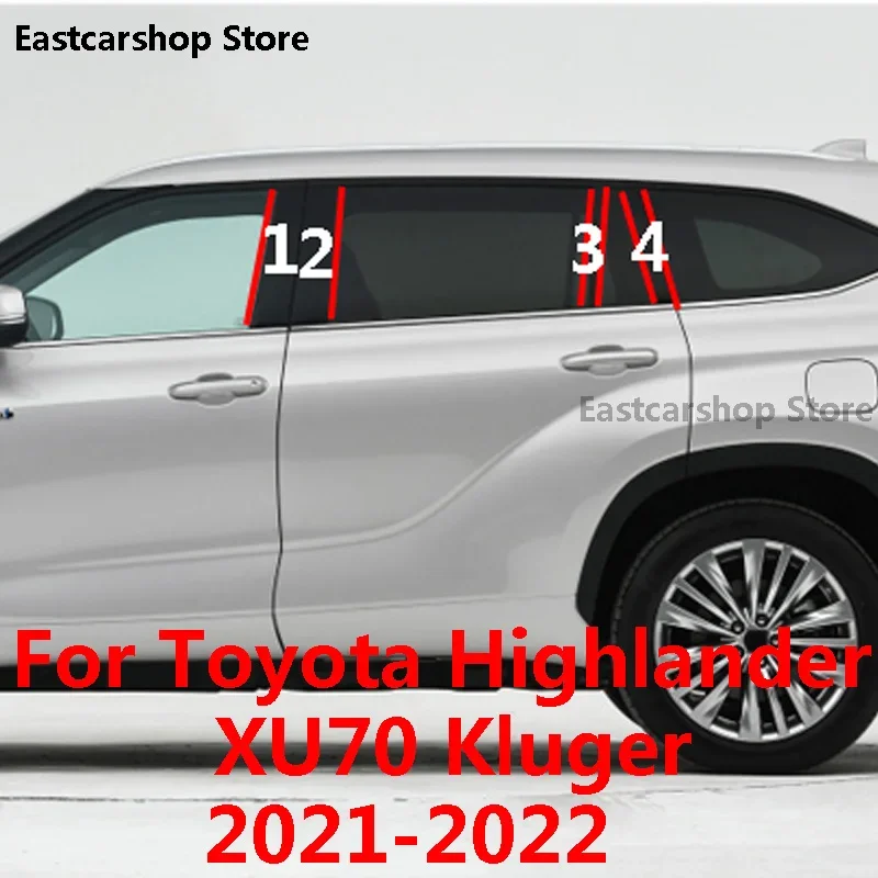 

For Toyota Highlander XU70 Kluger 2021 2022 Car B C Pillar Middle Central Column PC Window Decoration Strip Sticker Cover