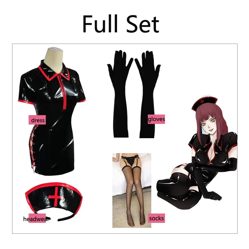 أزياء أنيمي باور ماكيما التأثيرية للممرضات، فستان من جلد البولي يوريثان مع ملحقات للنساء والفتيات، بدلة الهالوين؛ 4 ب #5