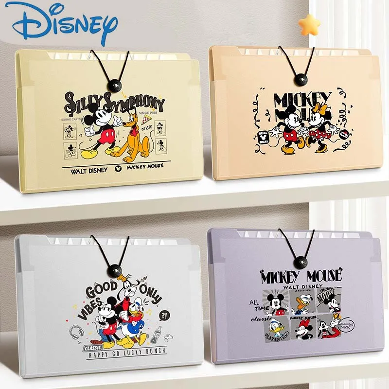 Disney Mickey Mouse A4 Multi-Layer Folder Dutton File Bag File Bag Organ Bag Large Capacity Simple Office Stationery Gifts New