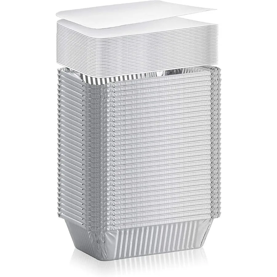 مقلاة مستطيلة للاستعمال مرة واحدة سعة 9 لتر × 6.25 وات مع أغطية ألواح مقالي مستطيلة من رقائق الألومنيوم بوزن 5 رطل: 100 مثالية قابلة لإعادة التدوير للخبز والتحميص #5