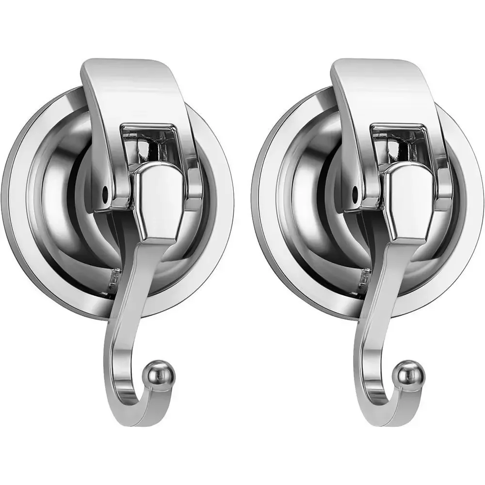 

2 Pack Suction Cup Hooks Silver Chrome-Plated Polished Suction Cup Hooks Easy To Install and Removable Without Punching Reusable