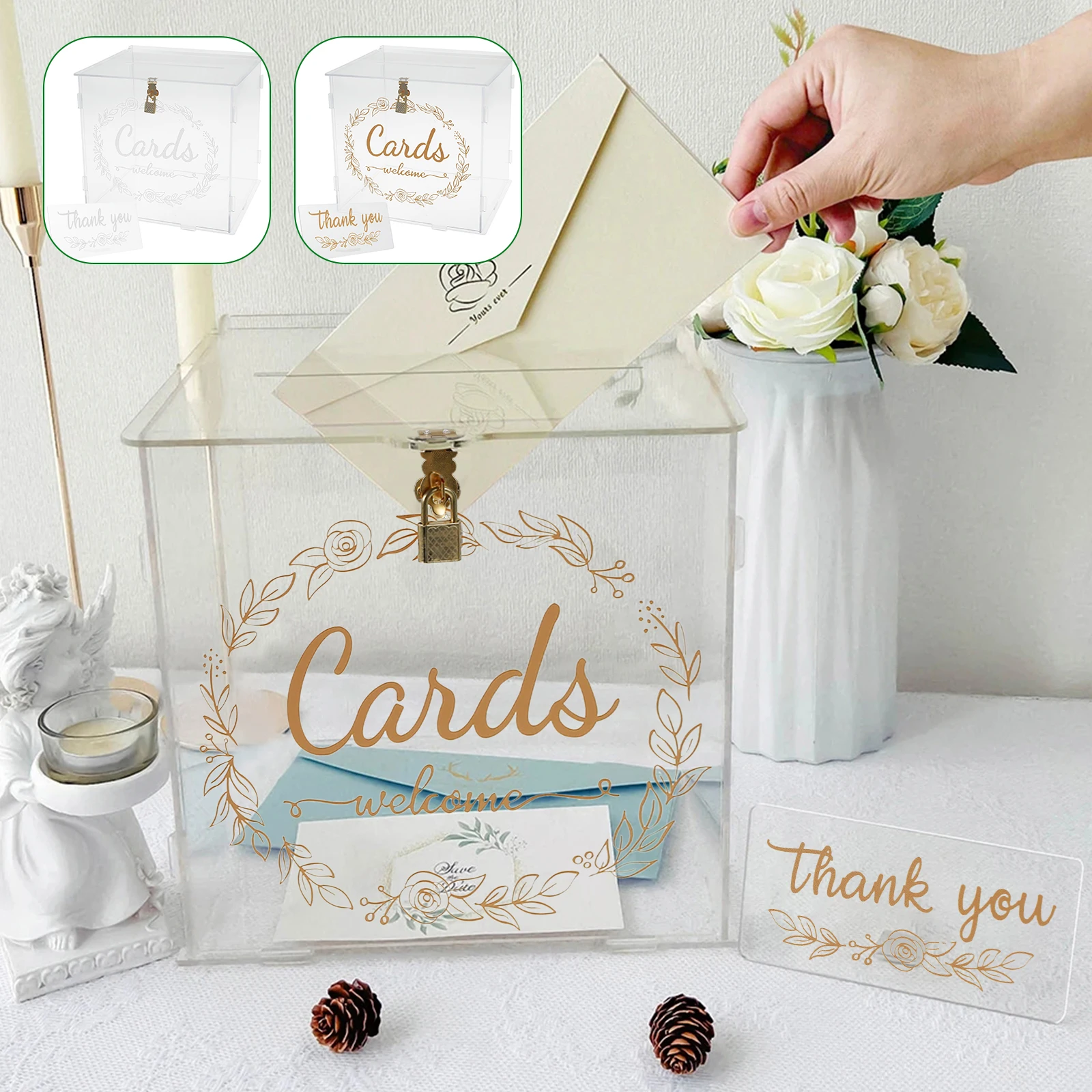 Acrylic Card Box Clear Wedding Box with Lock and Slot Sturdy
