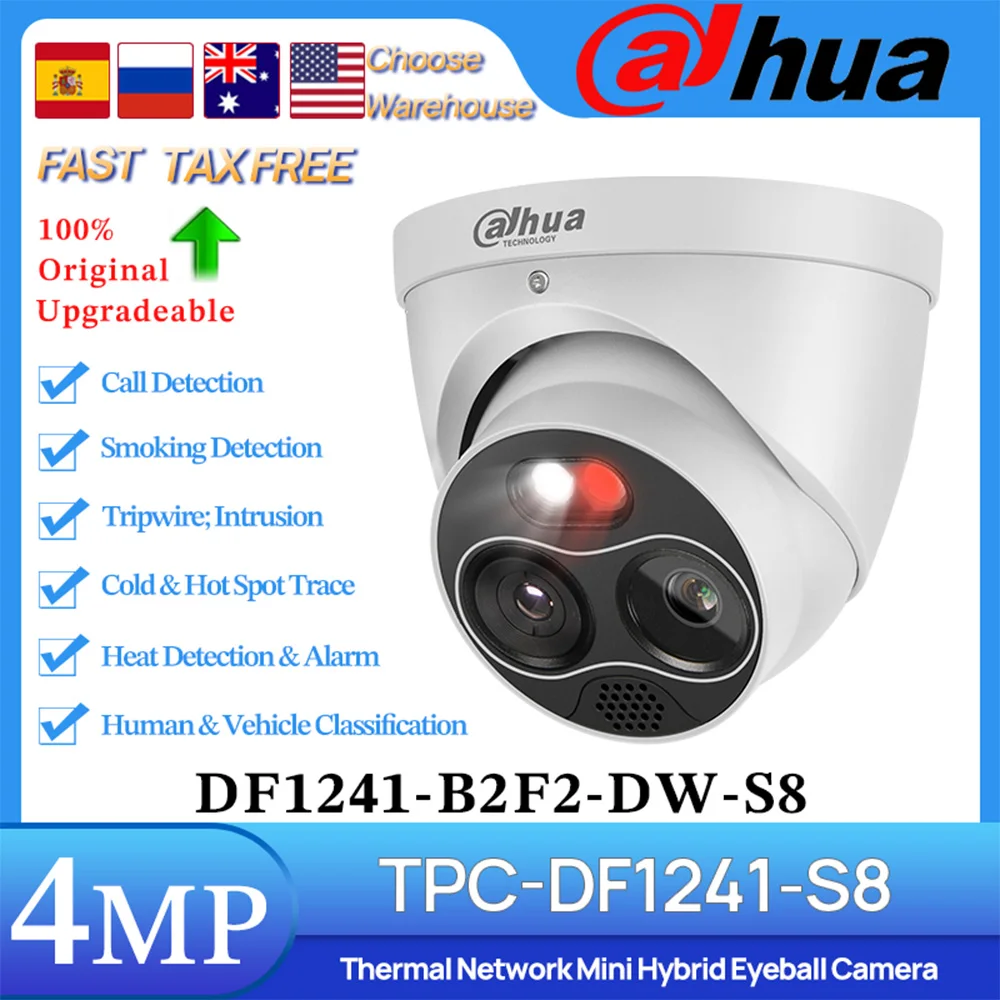 Cámara térmica Original Dahua TPC-DF1241-S8 TPC-DF1241-B2F2-DW-S8 256*192 2mm 4MP 2mm red Mini cámara IP PoE híbrida con globo ocular