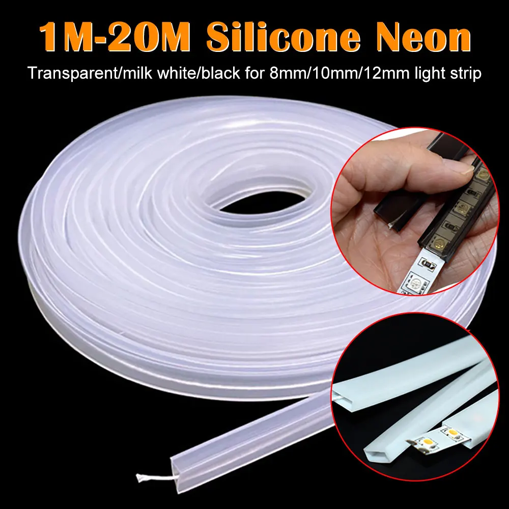 Transparent/Milky White/Black LED Silicone Tube 8/10/12mm Flexible Protection Cover Waterproof Fit 5050 2835 WS2812 Strip Light