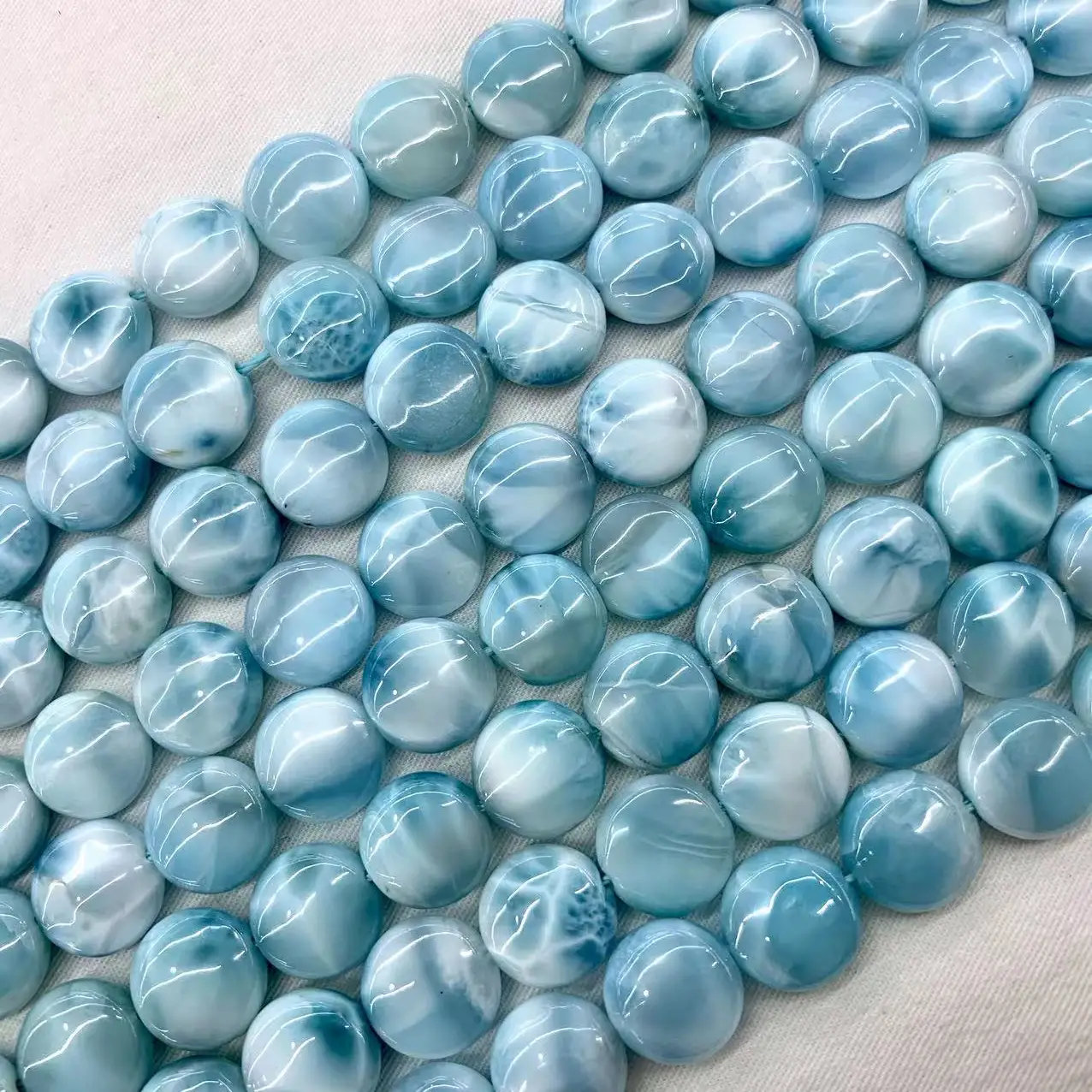 

12mm Coin Dominica Larimar/Copper Pectolite Stone Beads Natural Gemstone Diy Loose bead For Jewelry Making Strand 15" Wholesale