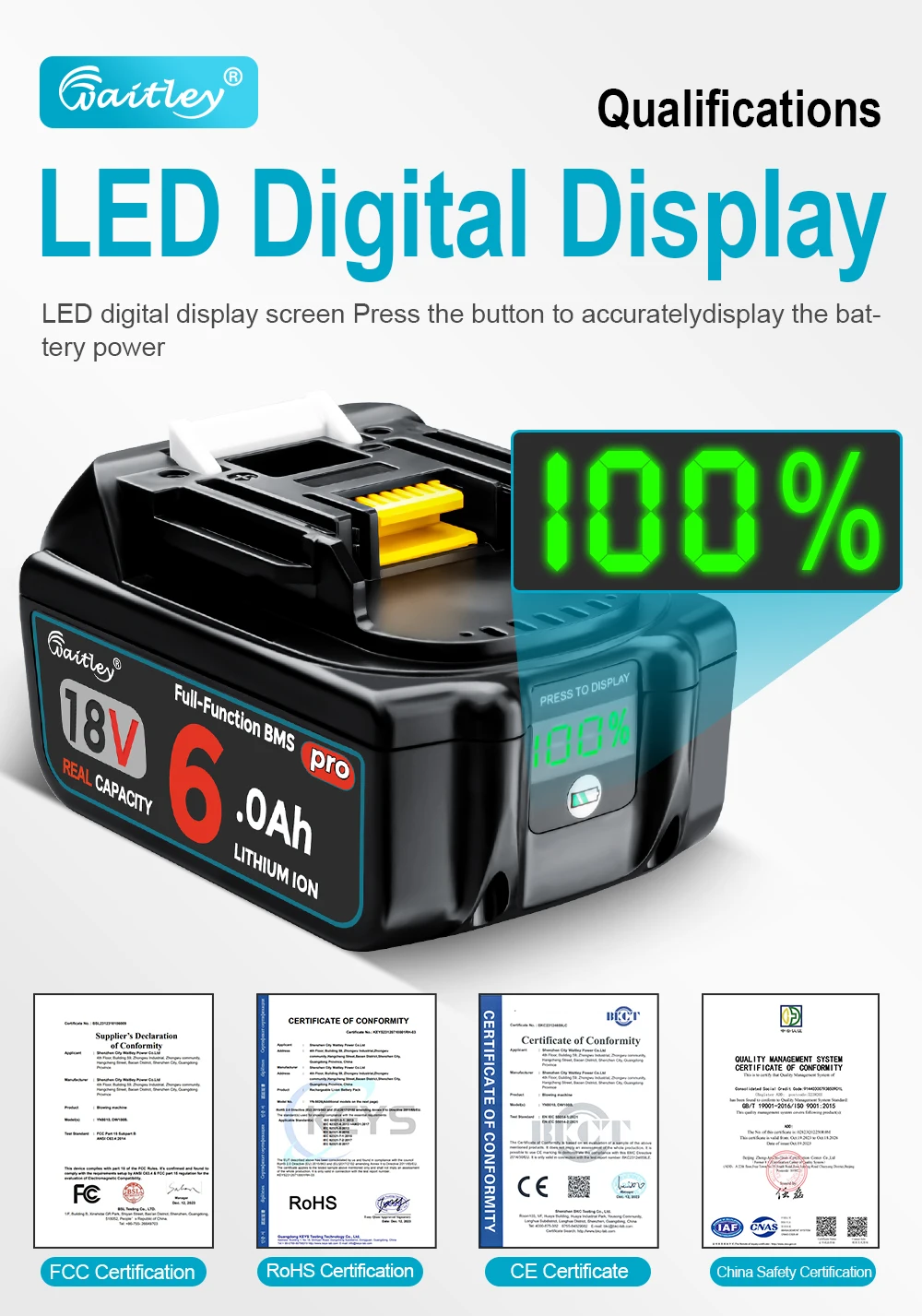Waitley Battery Pro für Makita 18V Elektrowerkzeuge BL1860 wiederaufladbare Batterien mit Samsung-Zellen / Ersatzzubehör – Detail 9