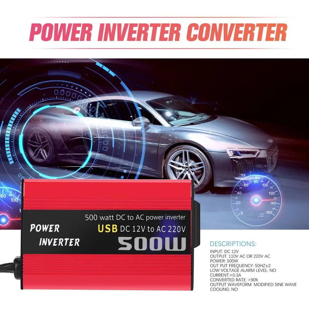 Adattatore per auto da 500W con doppia uscita USB convertitore di alimentazione per veicoli portatile DC 12V a 110V 220V trasformatore automatico