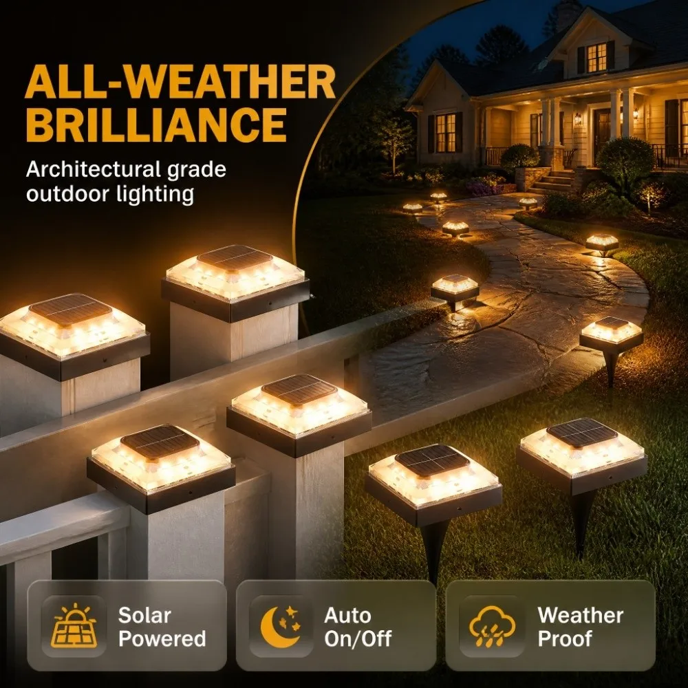 Decor Waterproof Solar Lawn Lights LED Auto On/Off Outdoor LED Garden Lights Outdoor Waterproof Solar Post Cap Lights Garden