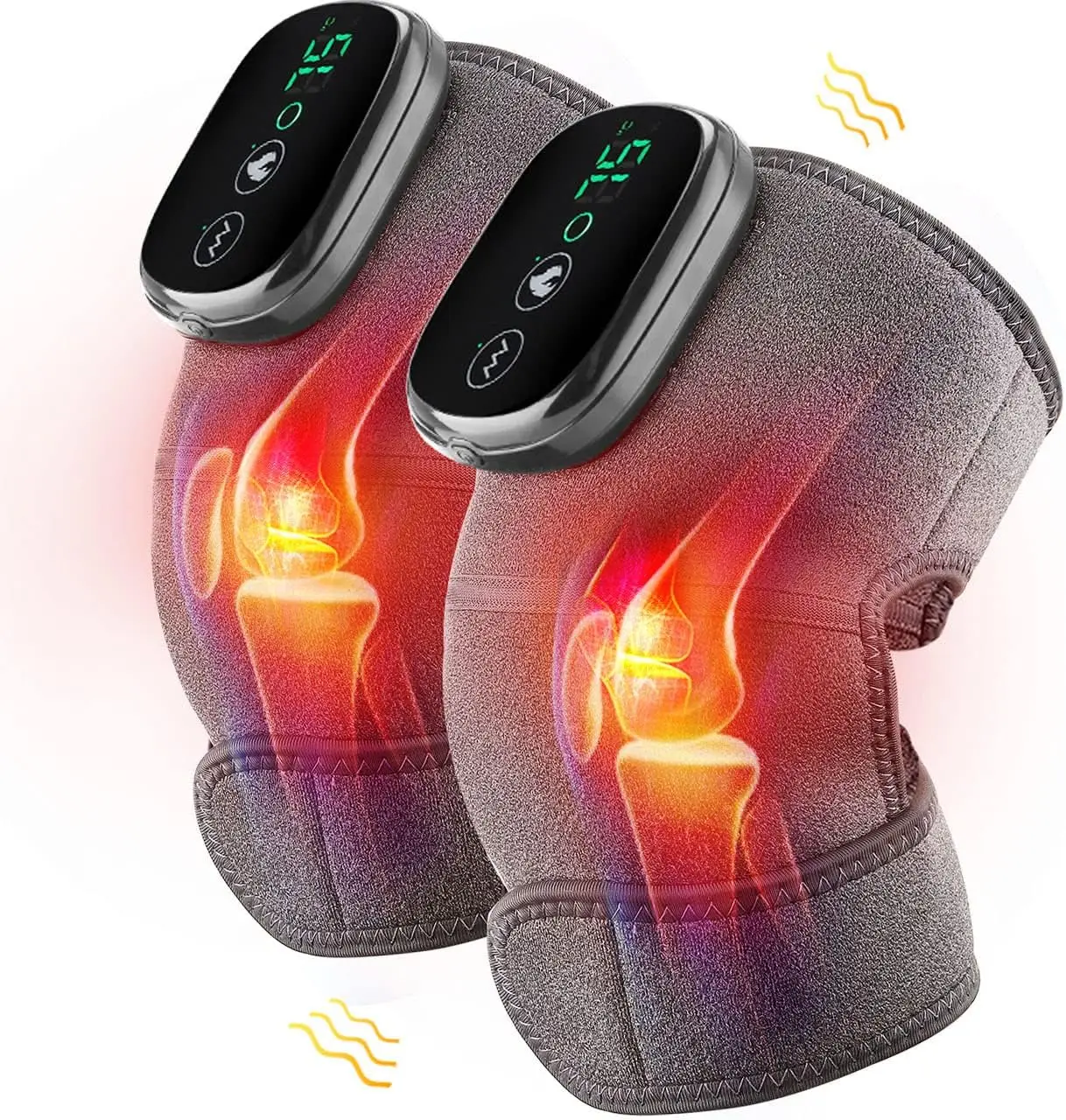 

Heated Knee Massager 3 in 1 Cordless Rechargeable Heating Pad for Shoulder Elbow Pain Relief, 3 Heat & Vibration Modes, 5000mAh Battery, 2 Pack