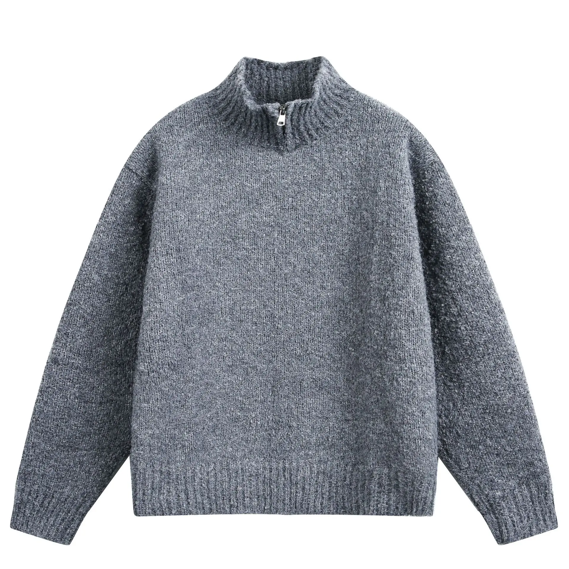 

Winter American Retro Cleanfit Cropped Half-Zip Sweater for Men Unisex Loose Fit Thickened Warm Stand Collar Knitwear