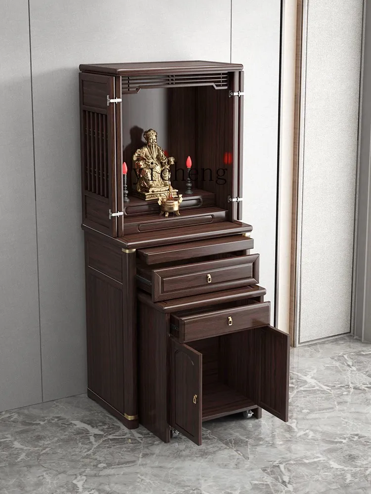 Tqh New Chinese Style Buddha Shrine Desk with Door Home Cabinet Buddha Table Guanyin God Desk God of Wealth Desk