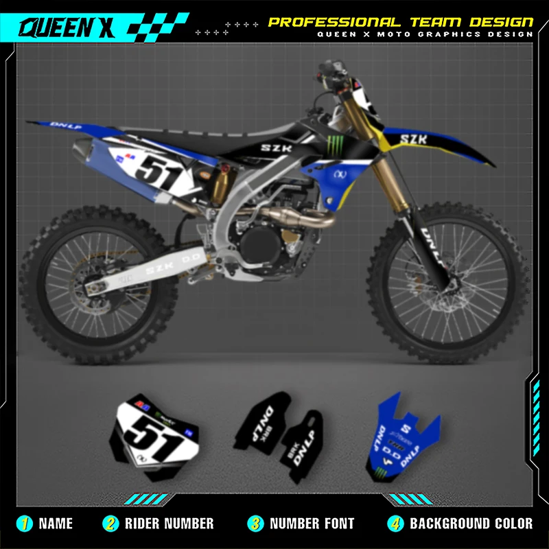 

QUEEN X MOTO Custom Team Motorcycle Graphics Background Decal Stickers Kit For SUZUKI RMZ450 2018 2019 2020 450cc 006