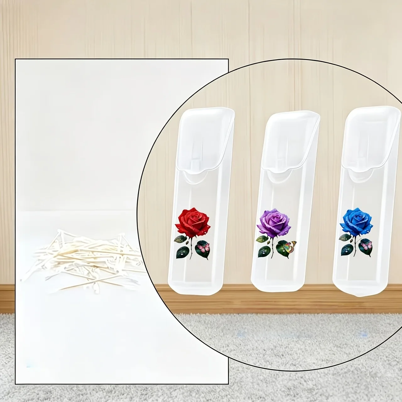 Butterfly on Rose & Leaf Assorted Color Portable Travel Storage Box - Storage Case for Toothpicks, Dental Floss & Daily Supplies