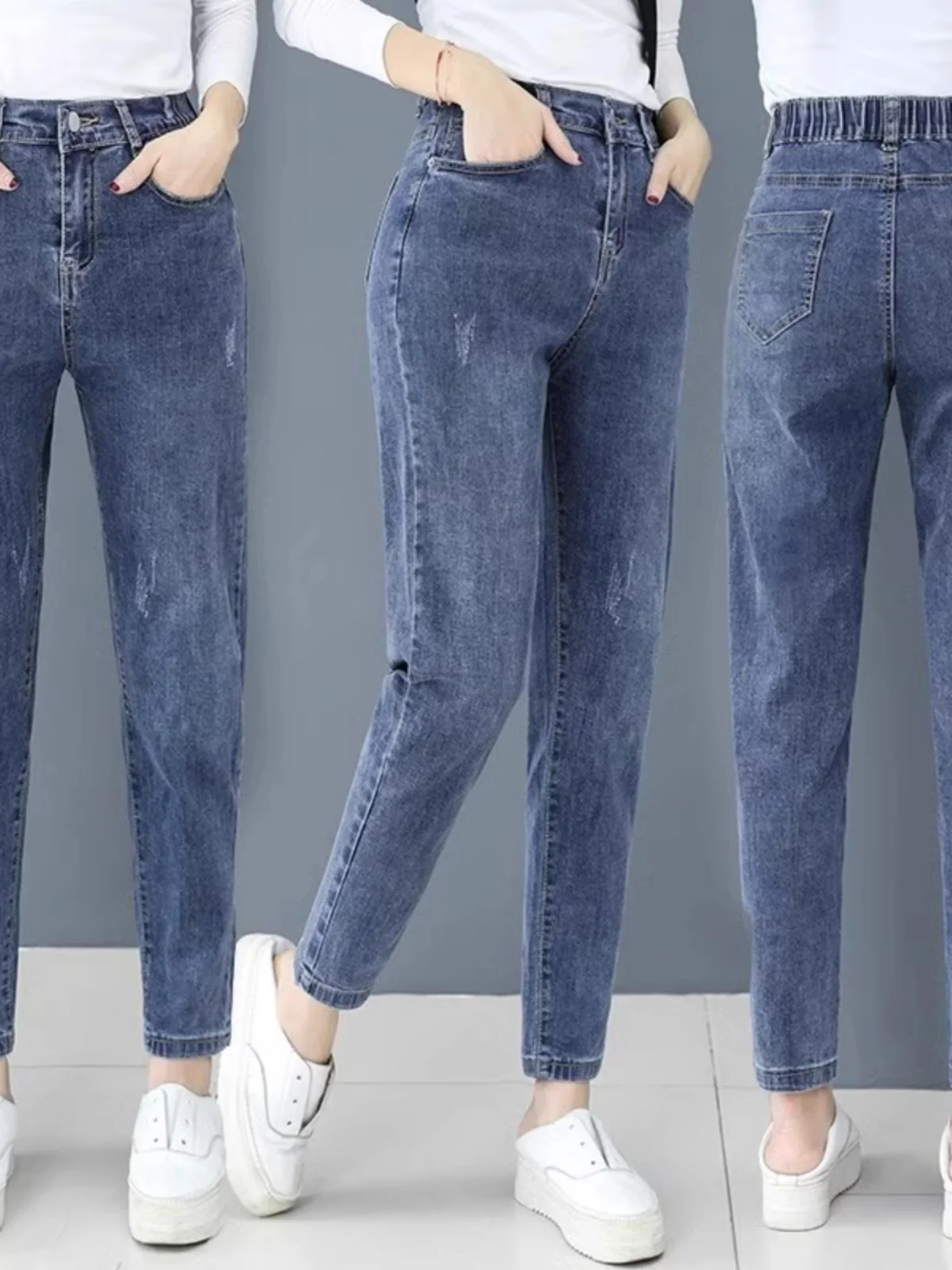 High Waist Slimming Spring Summer Denim Jeans Women's Fashionable All-Match Long Leggings Thickened Harlan Style Blue Jeans