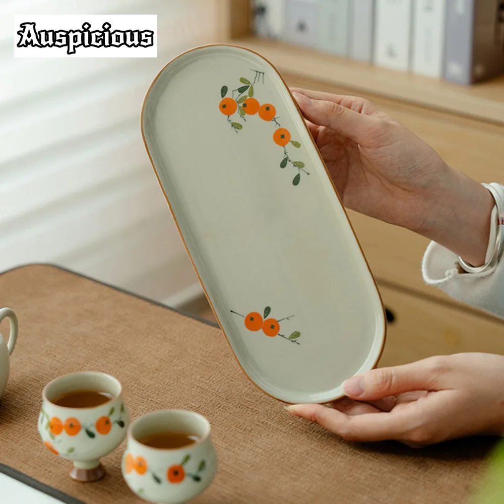 

Pure Hand-painted Persimmon Pot Bearing Holder Grass Wood Ash Dry Brew Table Tea Tray Tea Board Plate Kung Fu Teaset Ornaments
