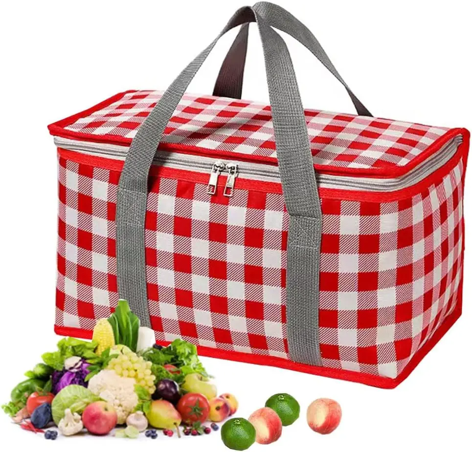 

Insulated Cooler Bag for Picnic Beach Camping, 24L Collapsible Lunch Tote, Red