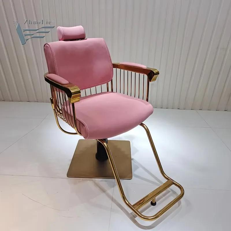 

Classic Pink Gold Barber Chair Reclining Hair Furniture Styling Chair with Footrest Head Cushion