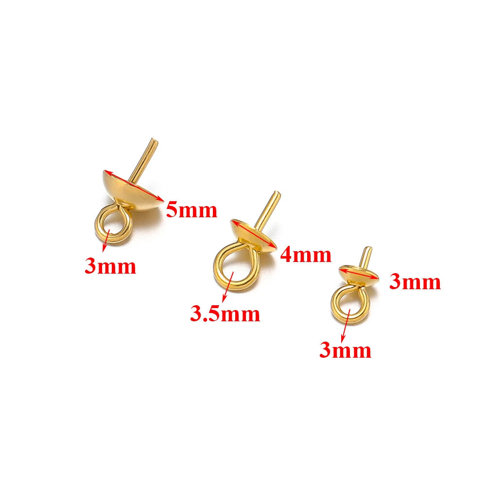 50/100pcs Stainless Steel Gold Plated Pearl Support Eye Pins for Jewelry Earrings Making Accessories Findings Wholesale Supplies