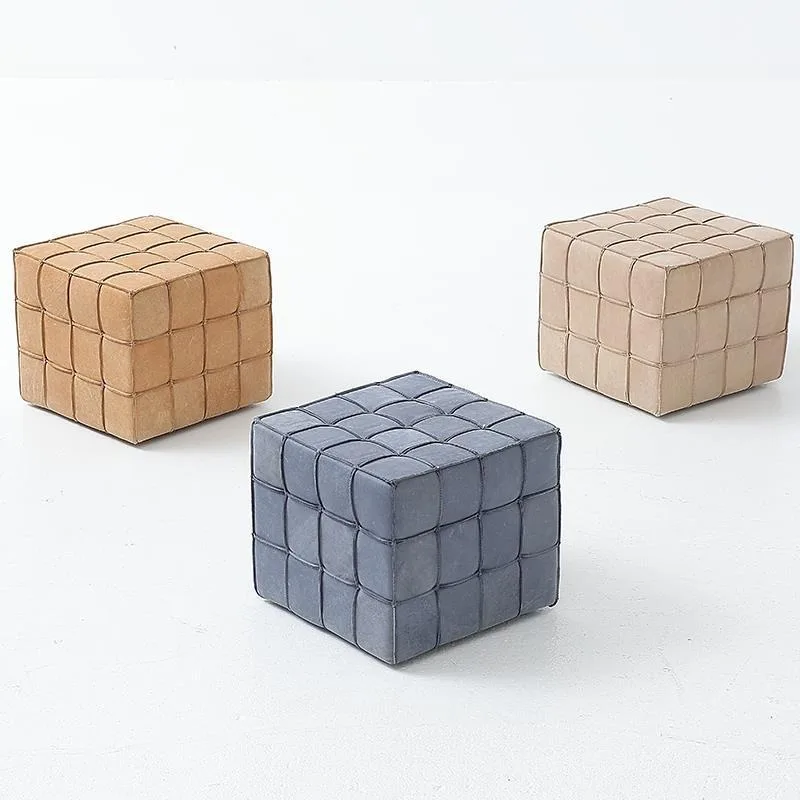 Frosted leather living room pier porch shoe changing stool, dressing stool, solid wood sofa pedal Rubik's Cube stool