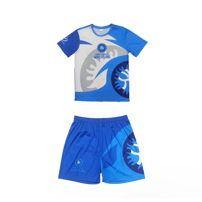 2026 New Men World Wrestling Team Sportswear Set Short Sleeve T Shirt and Shorts for Workout Lightweight Moisture Wicking view 3