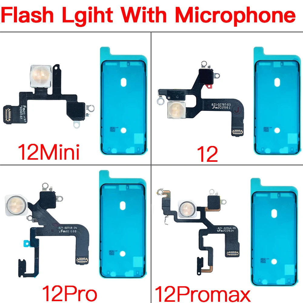 Flash Light With Microphone Flex Cable For iPhone 12 Mini Pro Max With Screen Waterproof Tape Replacement Parts