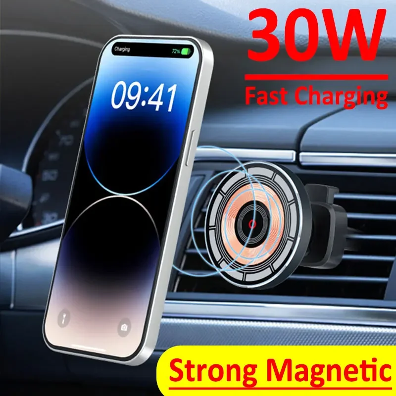 

30W Magnetic Car Wireless Charger Air Vent Car Phone Holder Mount for iPhone 14 13 12 Pro Max Car Fast Charging Station