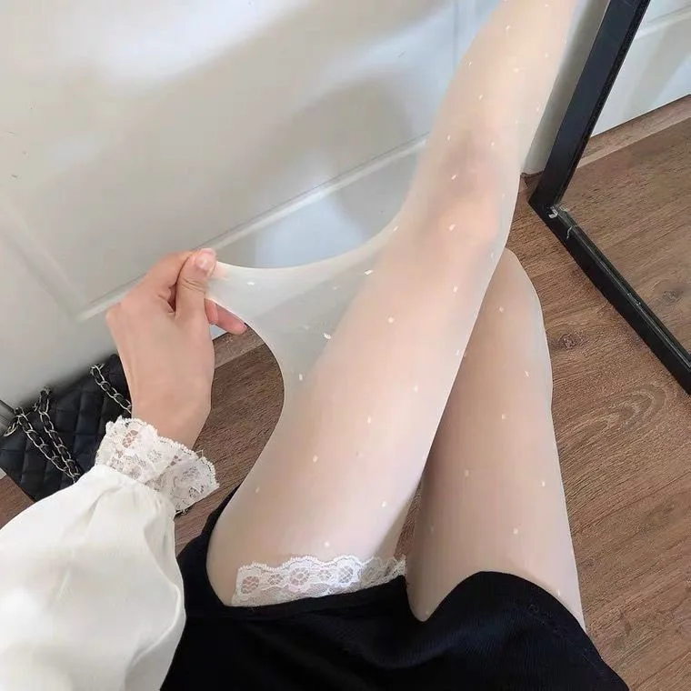 مثير جوارب سوداء النساء القلب البولكا نقطة القوس عقدة لوليتا جوارب طويلة ضيق عالية الجوارب الإناث شفافة جوارب مرنة عالية #5