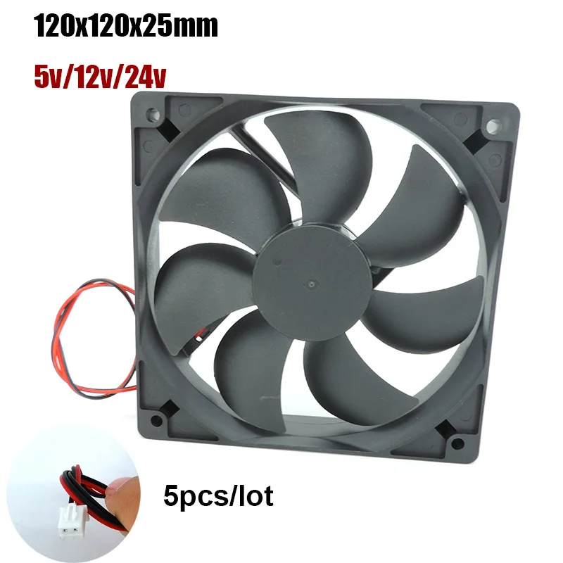 

5x DC 5V 12V 24v 120mm 12cm 12025 Fan 120mm*120mm*25mm Fan Brushless Cooling Fan 120x120x25mm 2PIN PC Computer Case Cooler