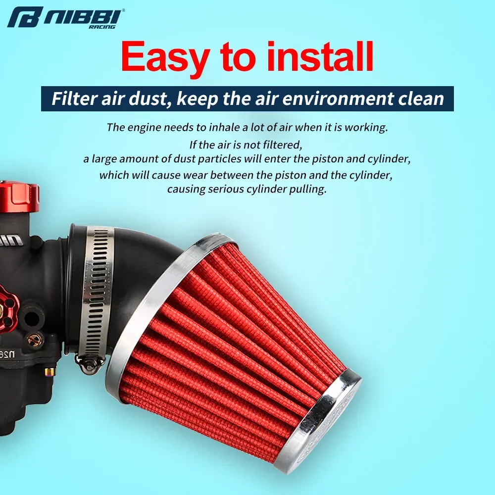 NIBBI Universal Motorrad Flachvorhang Vergaser PE17mm/PE24mm/PE26mm/PE28mm Flansch Vergaser Luftfilter für Yamaha Suzuki – Detail 5
