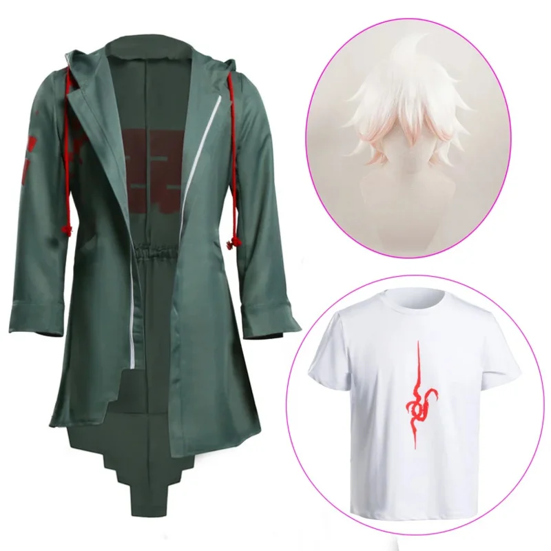 Super Danganronpa 2 Nagito Komaeda Cosplay Jacket T-shirt Wig Halloween Costumes for Women Men Adult Anime Clothes Cosplay Wig