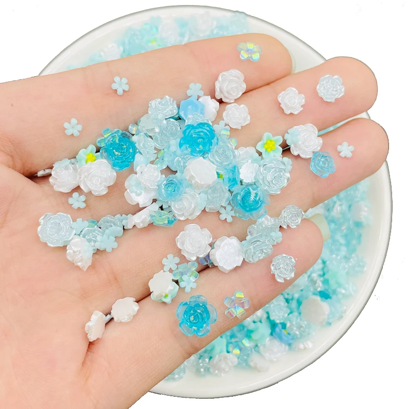 100 Pcs New Cute Mini Shiny Mixed Color Floret Resin Figurine Crafts Flatback Cabochon Ornament Jewelry Making Accessories N59