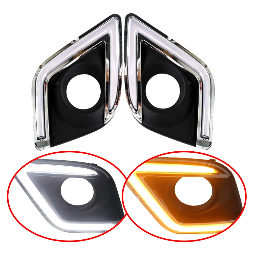 

2Pcs For Toyota Hilux Revo Vigo 2015 2016 2-in-1 Front Bumper Fog Warning Lamp White DRL Daytime Light Turn Signal Lights