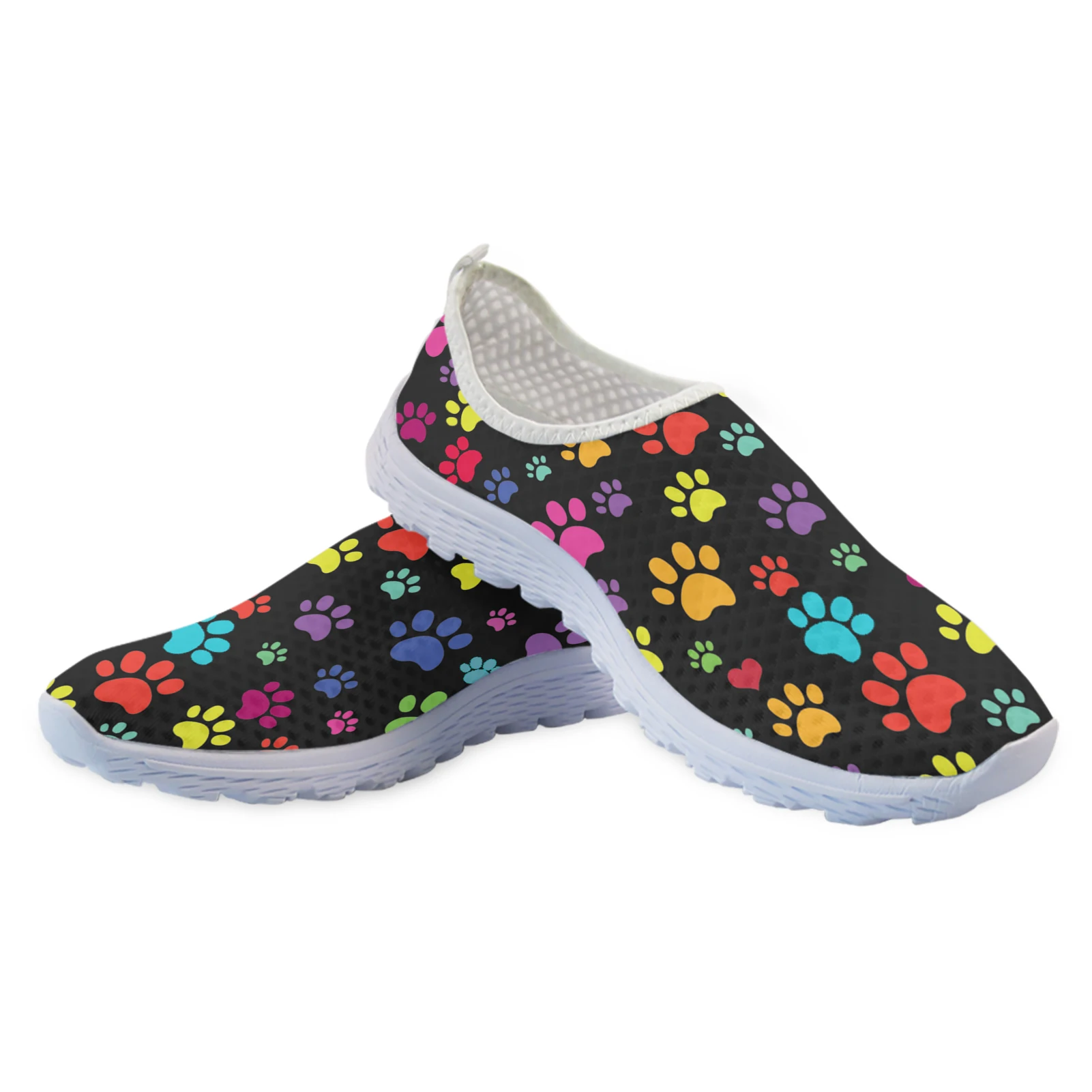 Scarpe in rete con stampa zampa di cane colorate per donna scarpe pigre in rete leggera per mocassini per ragazze adolescenti Slip On scarpe Casual