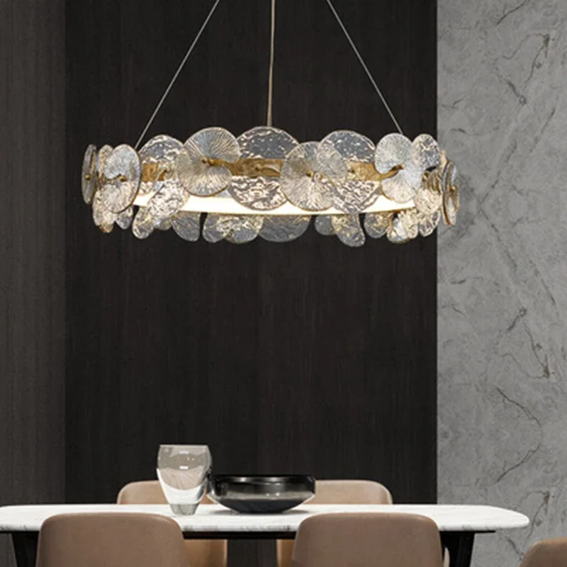 Modern LED Classical Art Ceiling Chandelier Lotus Leaf Glass Pendant Light Home Deco Hanging Lamp for Living Dining Room Bedroom