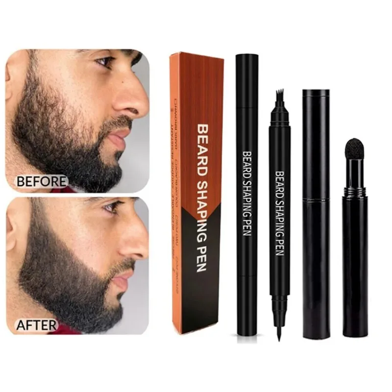 4-prong Beard Filler Pens Waterproof Beard Pen With Thickening Powder And Brush Moustache Coloring Pens For Men Professional