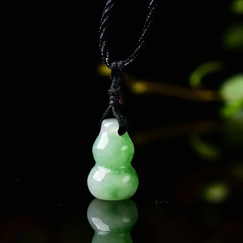 Natural Green Jade Gourd Lotus goldfish Pendant Necklace Fashion Chinese Accessories Charm Jewelry Carved Amulet Gifts Women Men