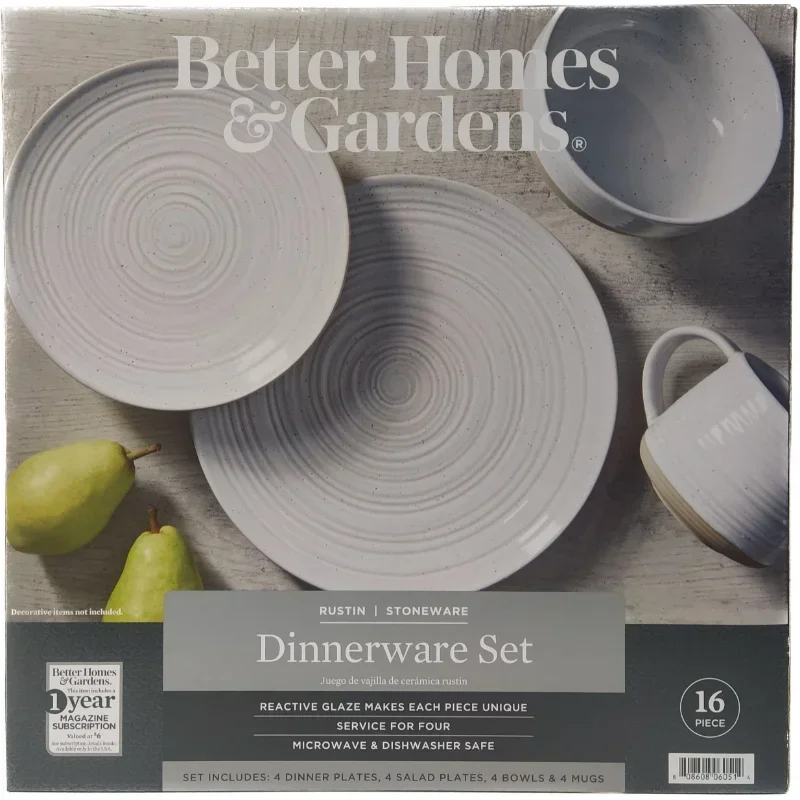 Homes & Gardens- Abott White Round Stoneware 16-Piece Dinnerware Set  dinnerware set  dinner plates