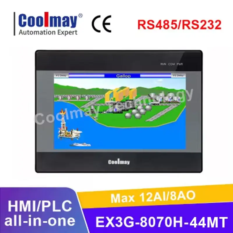 أتمتة Coolmay 7 بوصة EX3G-8070H-44MT HMI PLC الكل في واحد آلة إخراج تناظري رقمي وحدة تحكم منطقية قابلة للبرمجة