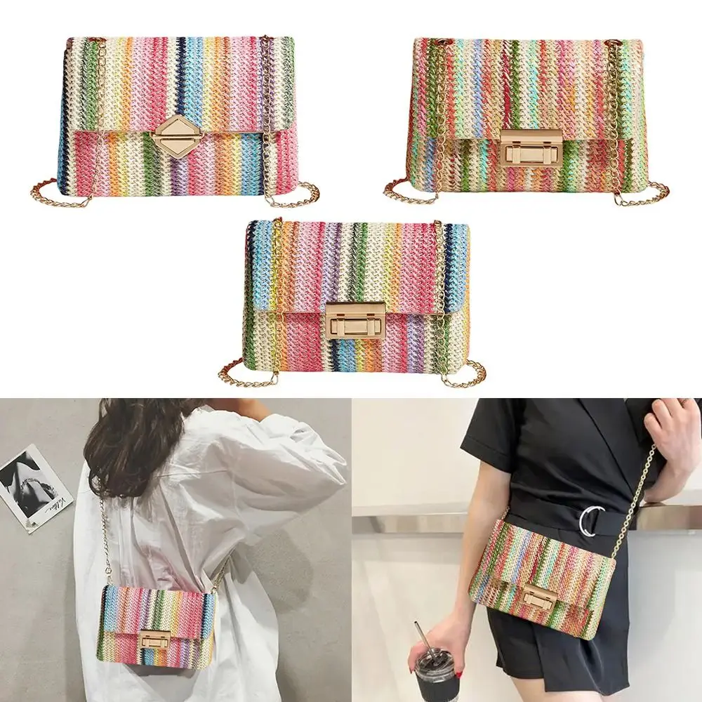 Rattan Knitting Women Straw Bag Beach Summer Handbag Female Shoulder Crossbody Bags Travel Design Flap Bag