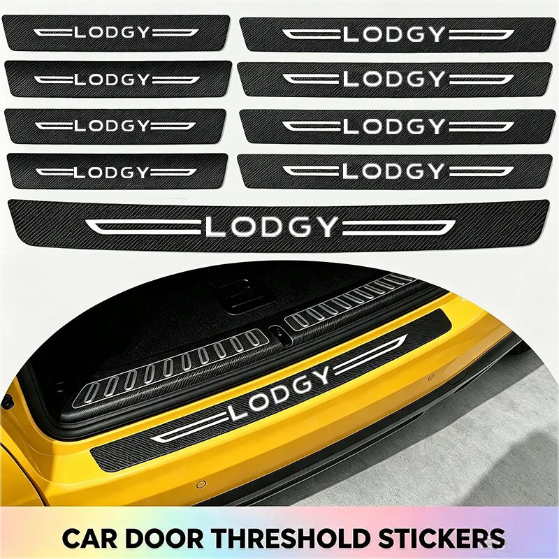 Car Door Threshold Sill Scuff Plate Carbon Fiber Leather Rear Trunk Bumper Guard Decals for DACIA LODGY Dokker DUSTER Stepway