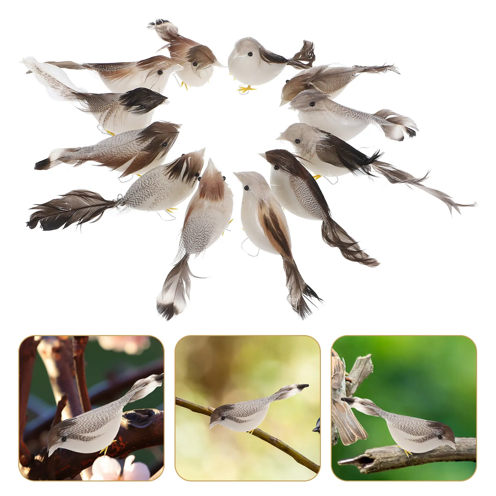 

12 шт. реалистичных искусственных птиц для декора сада, уличных цветочных композиций, ярких птичьих украшений с реалистичными перьями, для рукоделия и домашнего декора