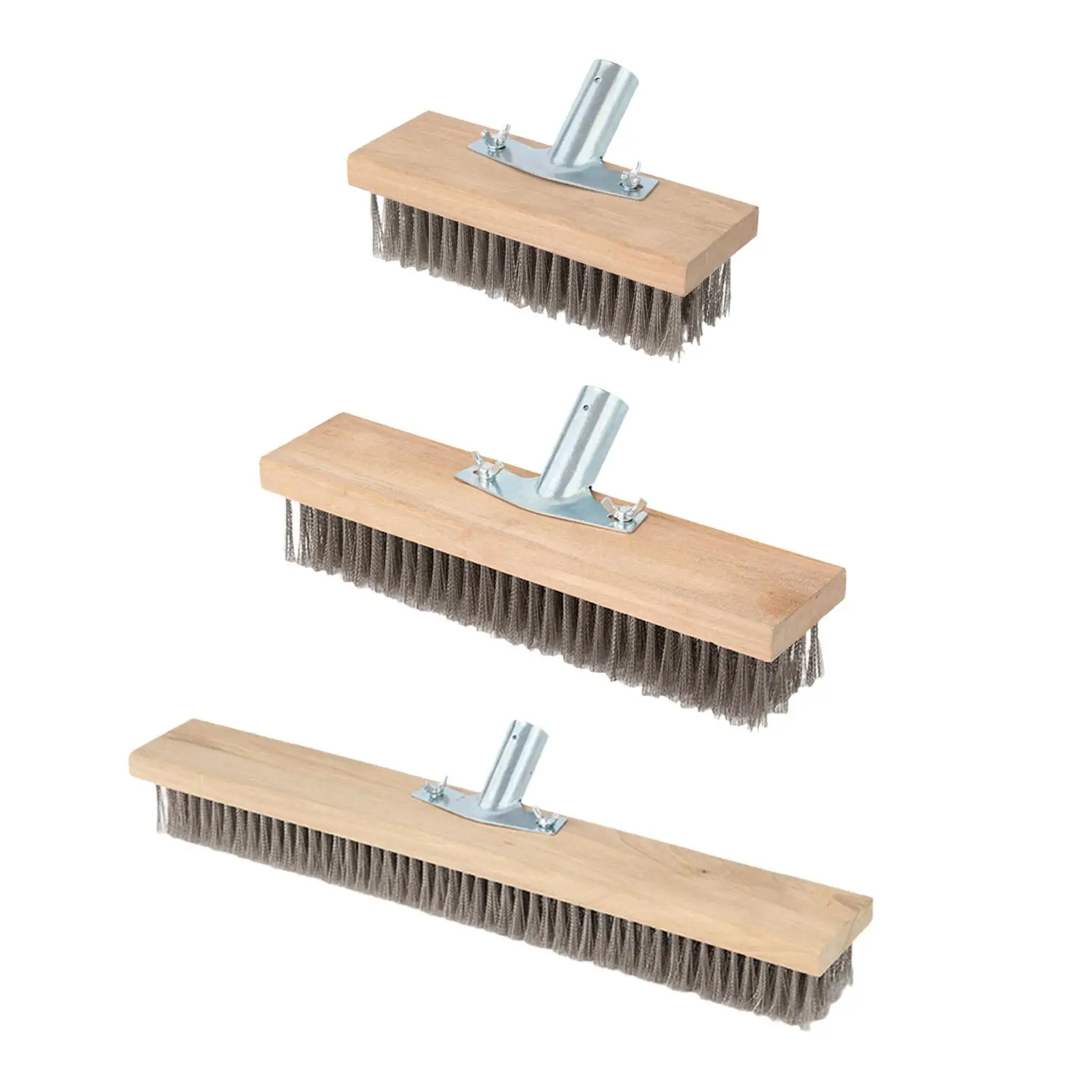 Floor Brush Push Broom Heavy Duty Rough Deck Scrub Brush Head Stainless Steel Wire Brush for Garage Tile Surfaces Patio Steps