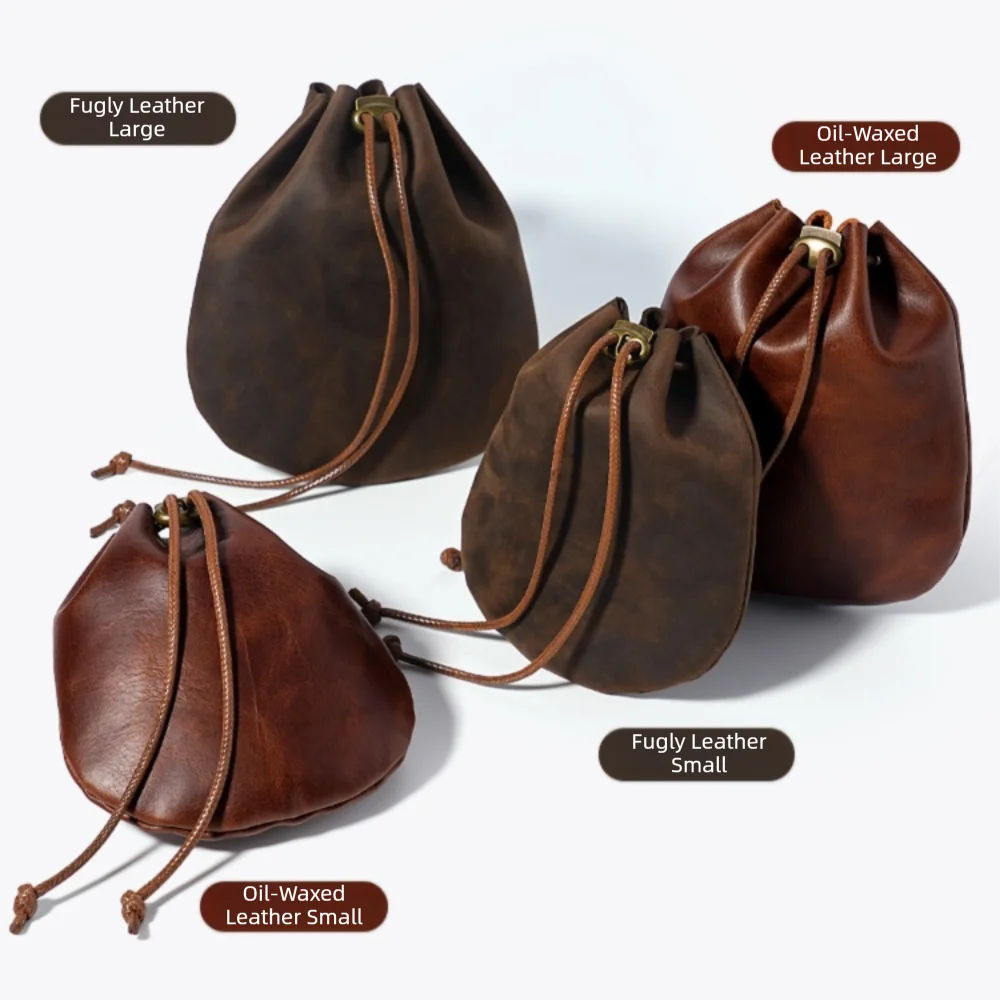 Portable Leather Drawstring Pouch Genuine Leather Nordic Style Coin Holders Retro Earphone Storage Case Coin Jewelry Storage