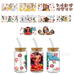 New Disney Ocean Fashion Disney Princess Moana for Libbey 16oz Can Glass 3D Waterproof UV DTF Coffee Can Wrap Libbey Glass Wrap