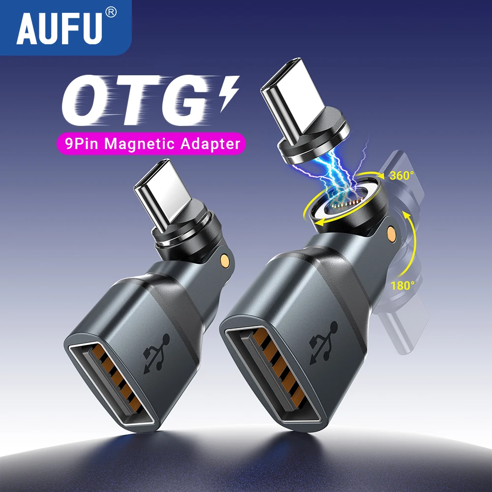 

AUFU Magnetic Type C to USB Adapter 9pin USB C Male to A Female Data Connector For MacBook iPhone 16 iPad Samsung Xiaomi Laptop