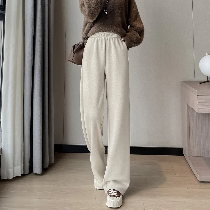 Velvet Acetate Wool Wide Leg Pants for Women in Autumn and Winter Short and Narrow Straight Leg Pants Spring and Autumn Casual