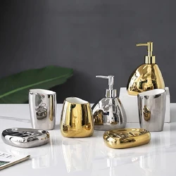 Toiletry Set Gold-plated Silver Ceramic Lotion Bottle Toothbrushing Mouthwash Cups Soap Dish Decorate Bathroom Accessories