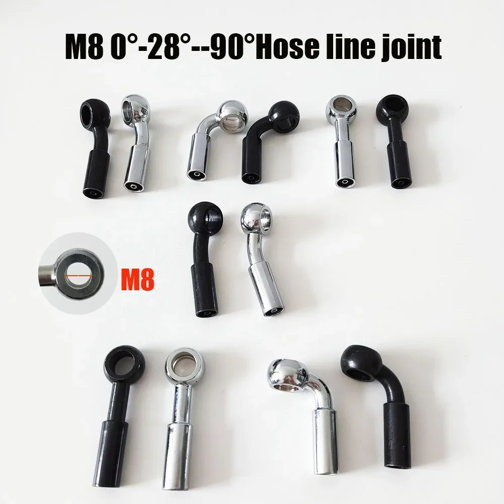 

M8 Motorcycle Motor Bike Hydraulic Brake Oil Hose Line Fitting Double Banjo Bolt 8mm Hole Crimping Style Straight 28 Degree Bend